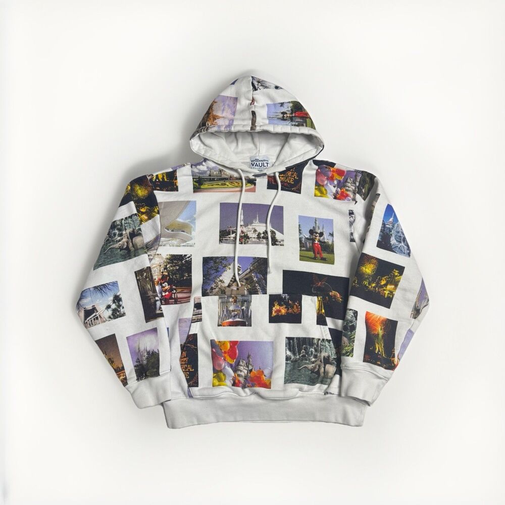 Disney Vault 50th Anniversary Hoodie Adult Small Mickey Attraction AOP Pullover